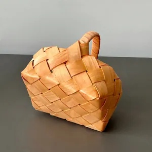 Japanese style woven wooden chip basket, handmade gift basket, small storage basket.