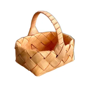 Handmade wooden chip woven basket, Japanese style portable gift basket and storage organizer.