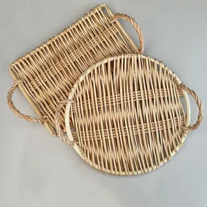 Handgemaakt rotan dienblad set, natuurlijke wilg fruit snack met handvatten voor decor.