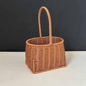 Plastic rattan woven flower basket portable storage basket detail view of the product