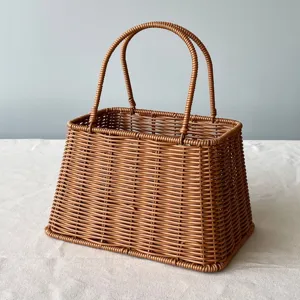 Handcrafted forest-style woven rattan basket for picnic or wedding gift packaging