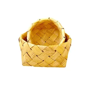 Set of two hand-woven Japanese style wooden storage baskets for fruit and snacks
