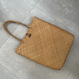 Large straw woven tote bag summer beach handbag casual handmade rattan shoulder bag