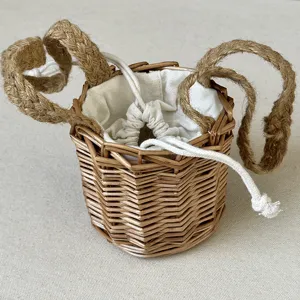 Woven mini bucket bag hand-knitted straw basket wedding candy gift basket rustic style