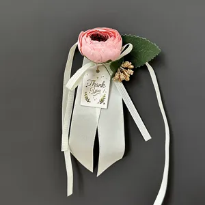 Elegante decorazione per scatola regalo peonia rosa artificiale con nastro e biglietto Grazie