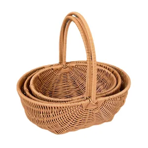 Plastic Wicker Storage Basket Nesting Flower Basket Handheld Gift Container Home