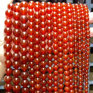 Natural Red Agate Loose Beads Polished Round Stone Gemstone For DIY Jewelry Making Bracelet Necklace Accessories Crafting Supplies