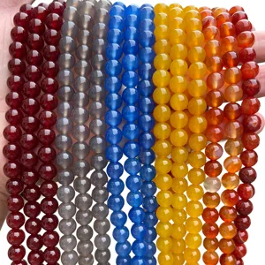 Multiple strands of colorful round agate loose beads for DIY jewelry making accessories