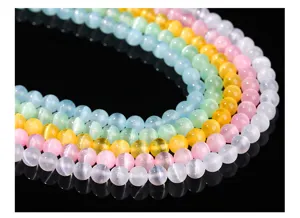 Perle sciolte tonde in selenite multicolore effetto occhio di gatto per creazione gioielli