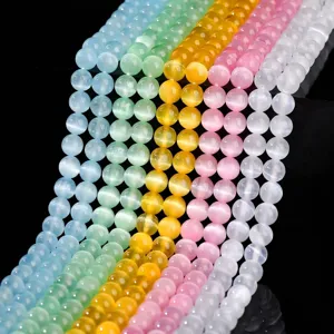 Perline Sciolte Tonde in Selenite Occhio di Gatto Colorate per Creazione Gioielli DIY Collane Bracciali Accessori