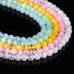 Perle sciolte colorate in selenite occhio di gatto per gioielli fai da te con effetto cangiante