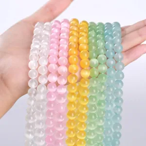Perle in selenite colorata con effetto occhio di gatto per la creazione di gioielli fai-da-te