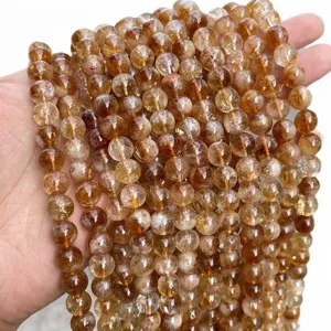 Perle rotonde in quarzo citrino giallo naturale da 8 mm per gioielli fai da te.