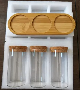 Ensemble de vases en verre transparent avec plateau en bois et emballage sécurisé