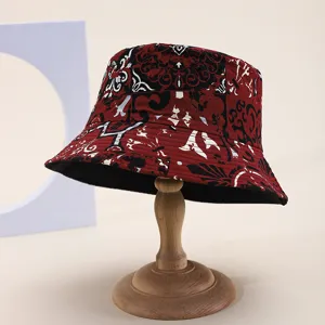 Retro gemusterter Fischerhut für Damen, wendenbares Design, lässiger Sonnenschutz.