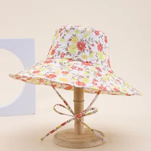 Floral bucket hat women wide brim sun hat foldable beach travel summer sun protection