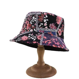Vintage Blumen Patchwork Eimerhut für Damen, stilvolle doppelseitige Sonnenschutz Kappe.