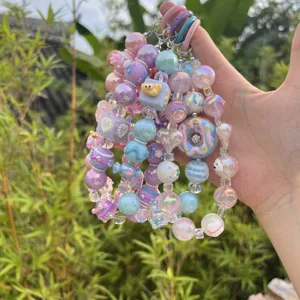 Catena per Telefono in Perline di Resina Colorate Fatta a Mano Ciondolo Ciambella Cuore Gommoso Accessorio per Borsa Stile Ins Dipinto a Mano