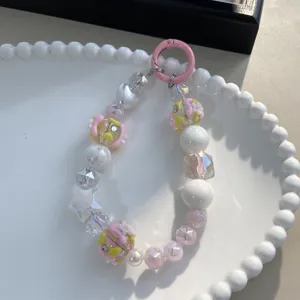 Ciondolo per cellulare con perle a ciambella dipinte a mano e perline colorate