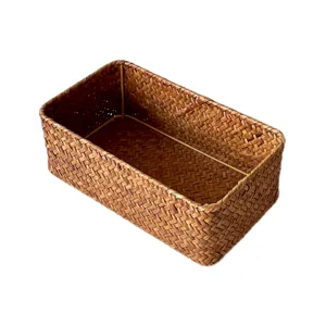 Panier de rangement en rotin tressé à la main organisateur de bureau pour cosmétiques et articles