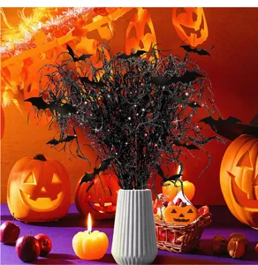 Halloween schwarze Glitzer Fledermaus Zweige künstliche Deko für Party Zuhause Vase.