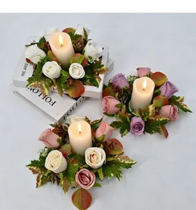 Anello di candela rosa foglia d'acero autunnale decorazione per la tavola festa