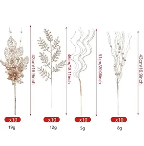 Detailed size and weight chart for 40pcs glitter gold Christmas floral berry picks