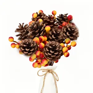 Artificial Pinecone And Berry Bundle Harvest Festival Decor Handmade Satin Dried Flower Bouquet For Thanksgiving Party Home Arrangement