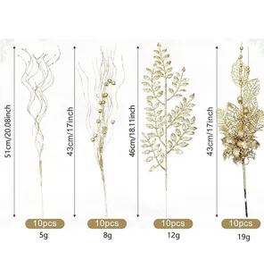 Gold glitter Christmas picks set showing four decorative branch styles and sizes