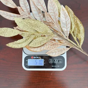 Artificial 5-fork glitter gold leaves Christmas decoration, premium festive arrangement prop, 51g.