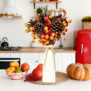 18-piece simulated pine cone and berry bouquet for harvest festival home decor