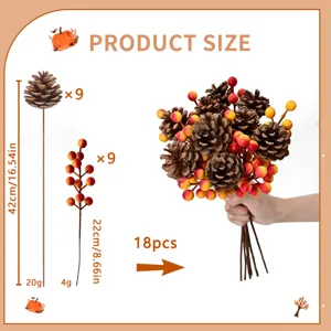 18pcs artificial pine cones and berries branch set for Thanksgiving fall harvest home decor