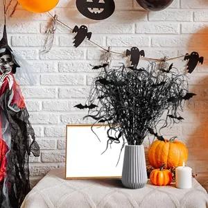 Halloween Glitzer Fledermaus Zweige in grauer Vase künstliche gruselige Party Deko Tischdeko