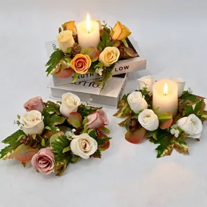Anello di candela rosa foglia d'acero autunnale decorazione tavola per festa principale