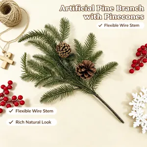 Ramo di pino artificiale realistico con pigne per decorazioni natalizie festive e casa