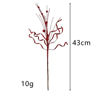 Tallo de bayas rojas con purpurina de 43cm para árbol de Navidad, adorno ligero de 10g