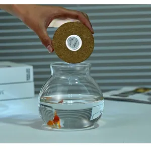 Vaso boccia per pesci in vetro trasparente con coperchio in sughero LED per piante di desktop