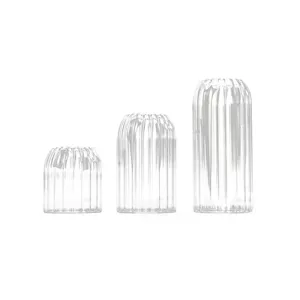 Set aus drei gerippten, transparenten Glasvasen in verschiedenen Höhen für Hydrokultur.