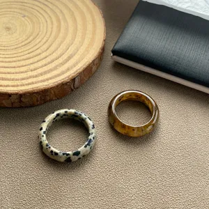 Vintage Geometrischer Breiter Ring Retro Bernstein Dalmatiner Stein Look Kupfer Ring Für Damen Herren Mode Schmuck