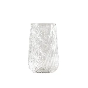 Bicchiere trasparente con particolare texture ghiacciaio, resistente al caldo per caffè.
