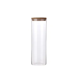 Klares Glas Vorratsglas mit Holzedeldeckel, ideal fuer Kuechen Speisekammer Getreide Aufbewahrung.