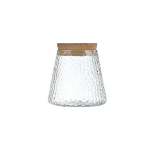 Transparent volcano-shaped hammered glass vase with cork lid for hydroponic plants