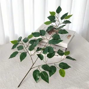 Detailed view of high-quality artificial banyan leaves with realistic texture and green tones