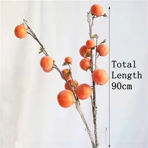 Realistic 90cm artificial persimmon branch with frosted orange fruits for home decor