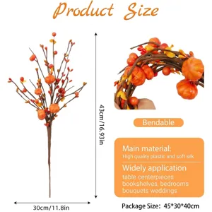 Detailed size guide for 17-inch artificial pumpkin and berry stems for fall decor