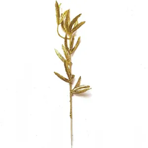Elegant glittery gold artificial bamboo leaf sprig for 37cm Christmas DIY home decoration