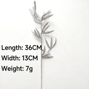 Sparkling silver glitter bamboo leaf stem artificial plant for Christmas holiday home decoration