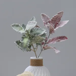 Stelo di Foglie di Cineraria Marittima Artificiale Floccata in Stile Nordico per Decorazione Soggiorno Matrimonio Composizioni Floreali Puntelli Fotografici