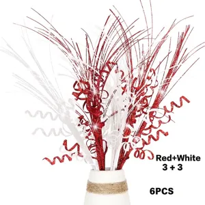Close-up of 6pcs red and white glitter curly branches for Christmas tree decoration