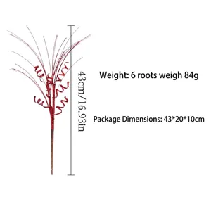 Detailed view of red glitter Christmas sprig showing 43cm length and 84g total weight